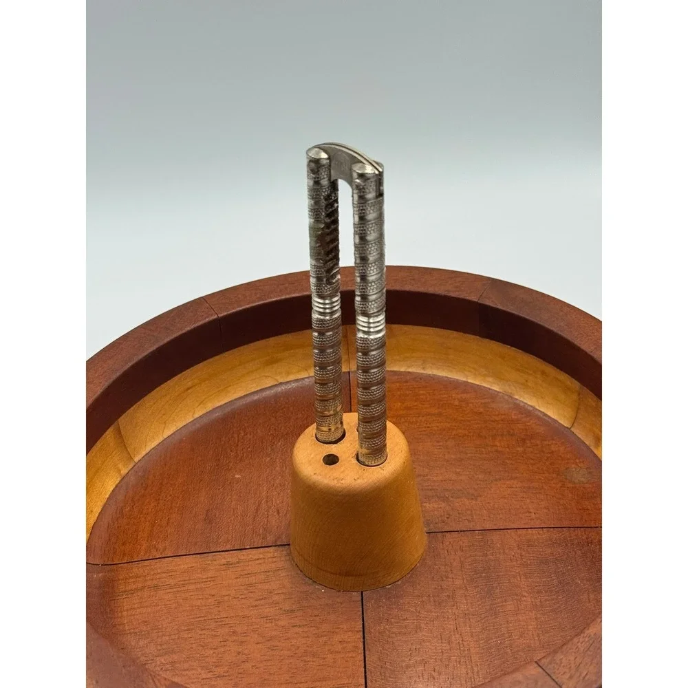 Vintage Two Tone Wood Nut Bowl with Center‎ Nutcracker Holder Mid Century Modern